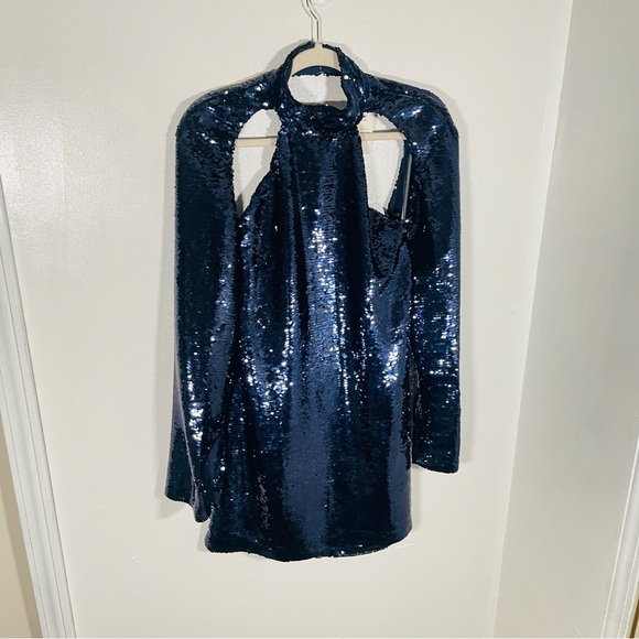 NWT Sabina Musayev Arena Sequin Cutout Mini Dress Blue Size S Party Cocktail - Picture 7 of 14
